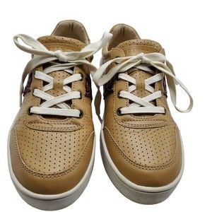 Spenco Womens Cambridge Sneakers Size 7.5 B Tan Leather Low Top Lace Up Comfort